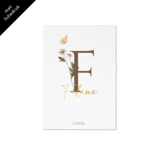 Naamposter met Initiaal, Bloemen en Vlinder