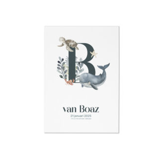 Geboorteposter met Initiaal en Onderwaterdieren