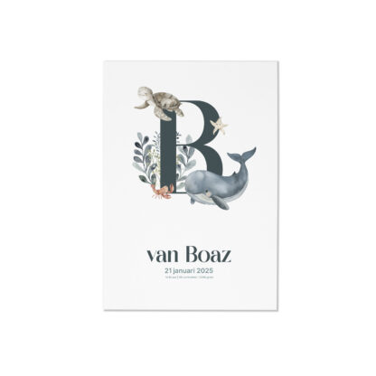 Geboorteposter met Initiaal en Onderwaterdieren